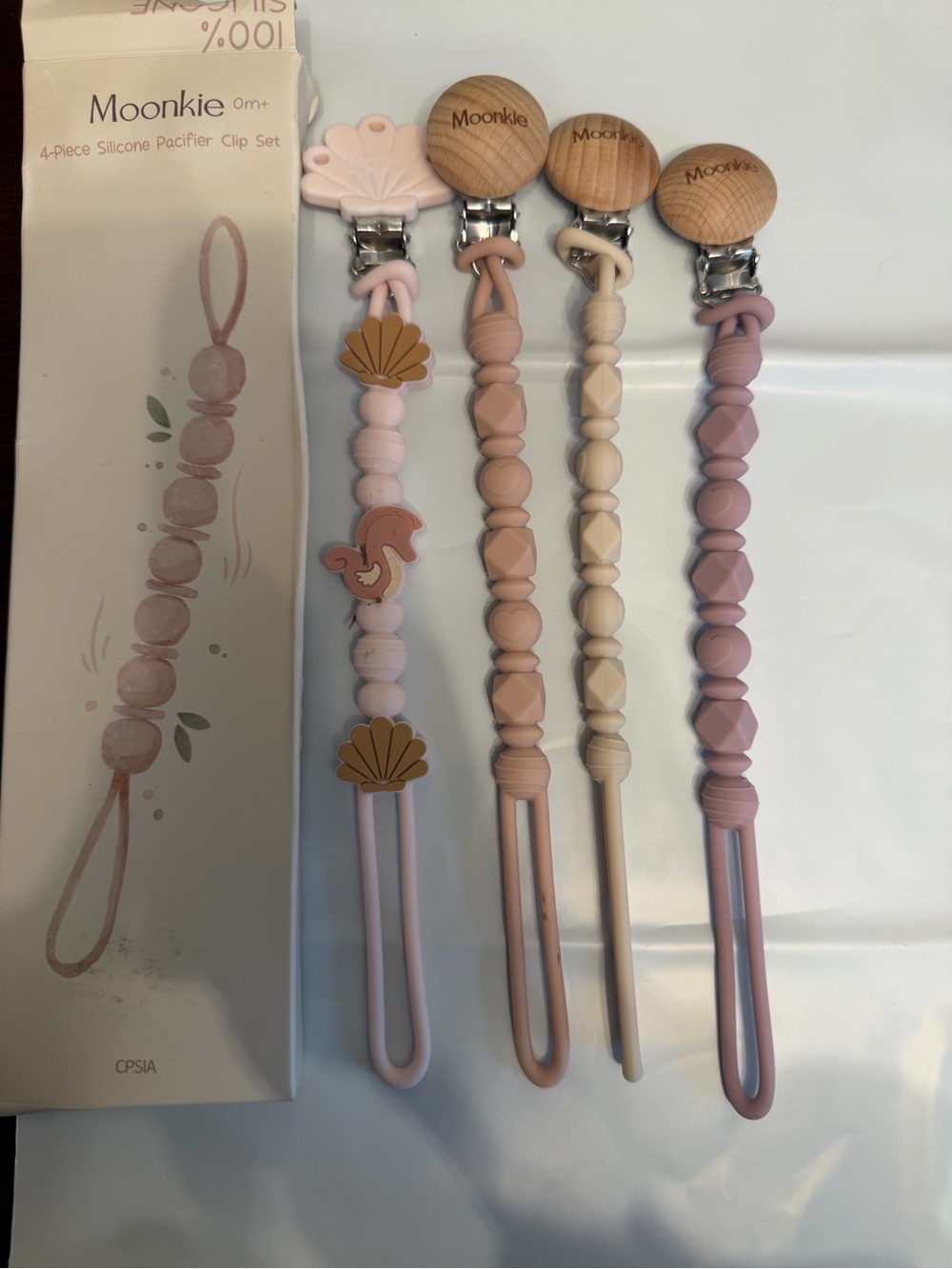 Silicone Pacifier Clips - Pink & Neutral Set of 4